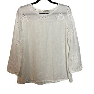 Francesca Bettini Made In Italy 100% Linen Eyelet Detailed Top Sz. S